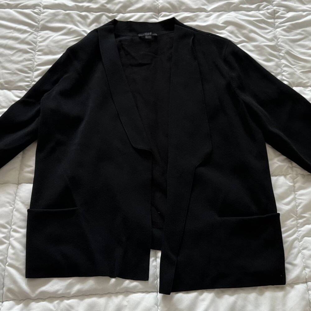 COS BLACK DRAPED OPEN FRONT JACKET SIZE L
